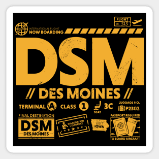 Vintage Des Moines DSM Airport Code Travel Day Retro Travel Tag Iowa Sticker
